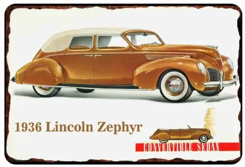 1936 Lincoln Zephyr  Advertising Vintage car All Metal Tin Sign  8 x 12