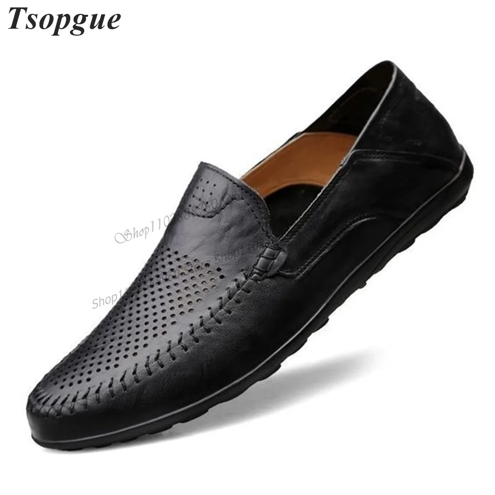 

Black Soft Leather Small Holes Decor Men's Pumps Shoes For Men Slip-On Runway Casual Party Shoes 2023 Fashion Zapatillas Muje