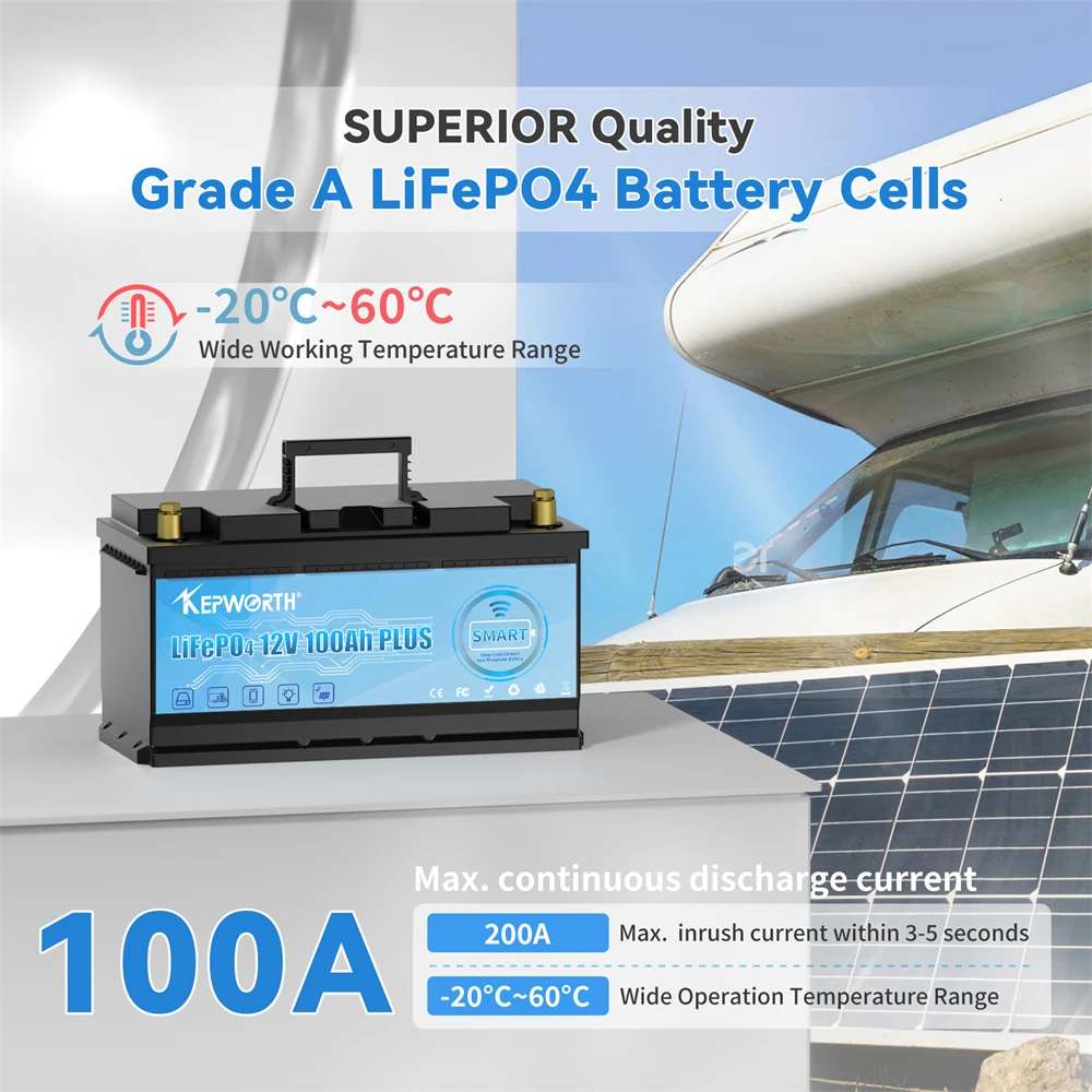 LiFePO4 Lithium Iron Phosphate Battery with BMS, 12V, 24V, 36V, 48V, 100Ah, 120Ah, 200Ah, for Golf Cart, EV, RV, Solar Energy