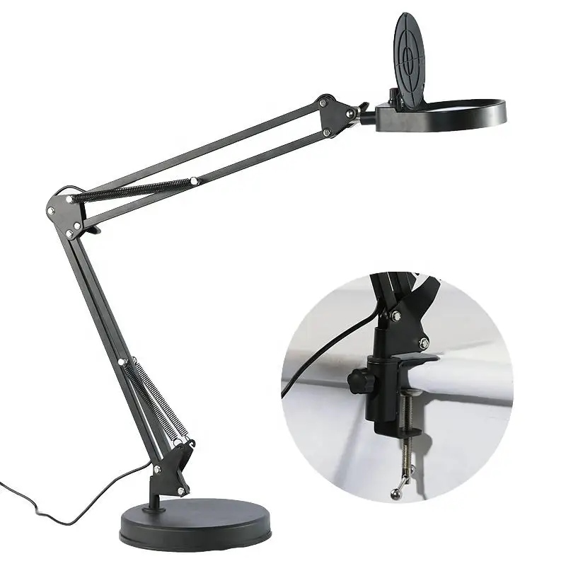 Lente d'ingrandimento con luce e supporto Lente d'ingrandimento da lettura a LED Braccio in metallo esteso regolabile per ricamo/gioielli PD97S