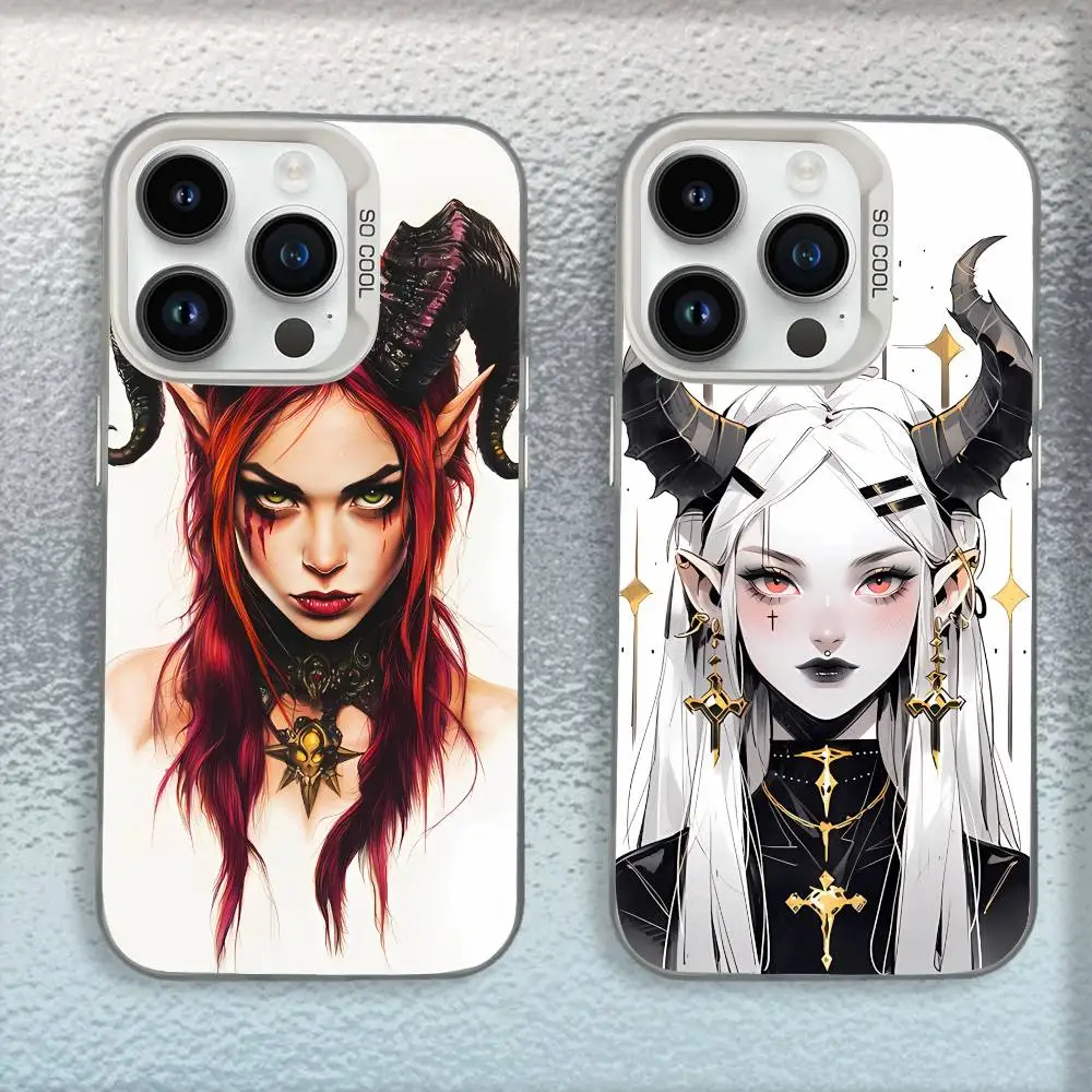 

Demon Witch Satan Anime Girl Phone Case For iPhone 16,15,14,13,12,11,Mini,Pro,E,SE4,MAX White Candy Matte Shockproof Cover