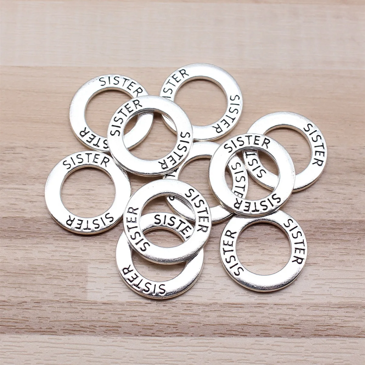 IFOCUS 10pcs/Lot Sister Circle Charms For DIY Jewelry Making Zinc Alloy 19x19mm/0.75x0.75inch