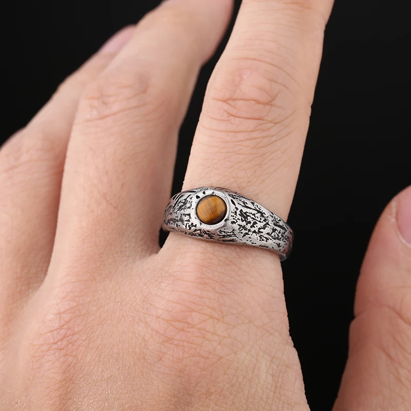 Wholesale Price Gothic Fashion Stainless Steel Tiger Stone Ring Men Wedding Rings Womens Band Jewelry Gift Anel