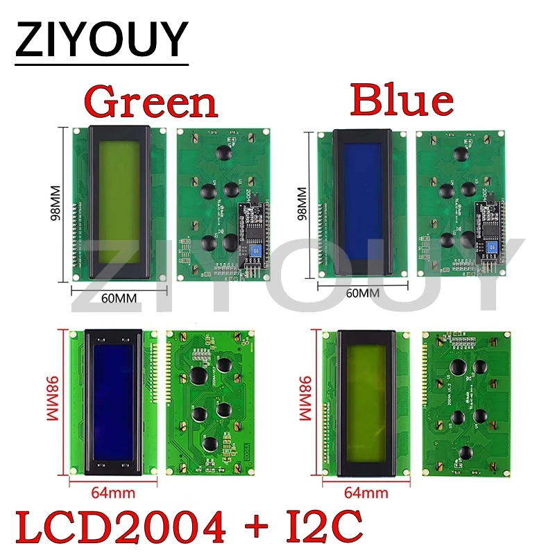LCD2004 + I2C 20x4 2004A PCF8574T 블루/그린 스크린 HD44780 문자 LCD /w IIC/I2C ...