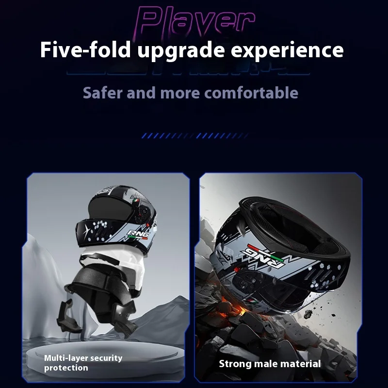 

Rng Bluetooth Motorcycle Helmet Dual Lens Riding Helmet Motorcycle Four Season Electric Vehicle Universal Silver Plating Helmet