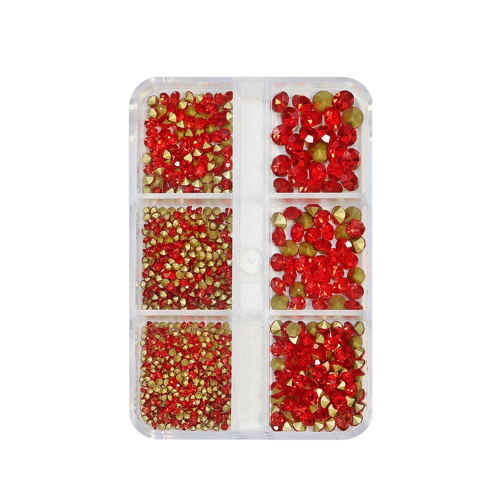 6 Grid Box of Nail Art Rhinestones Strass Gems, Pointed Bottom for UV Gel Polish, DIY 3D Decoration Jewelry