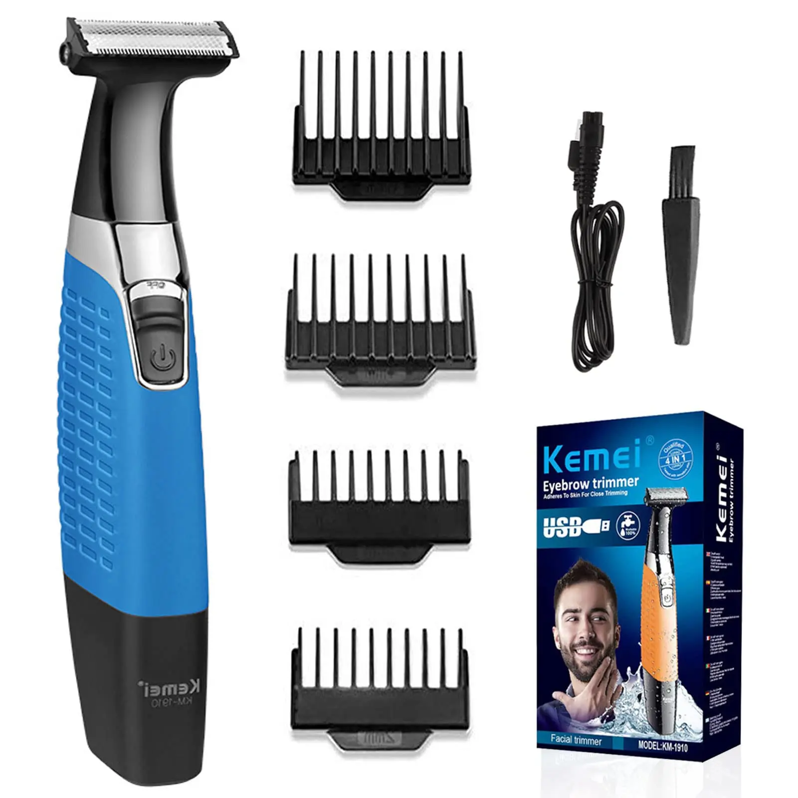 KEMEI KM-1910 Electric Shaver Professional Beard Trimmer Reciprocating Rubber Anti-skid Body Waterproof Rechargeable Shaver