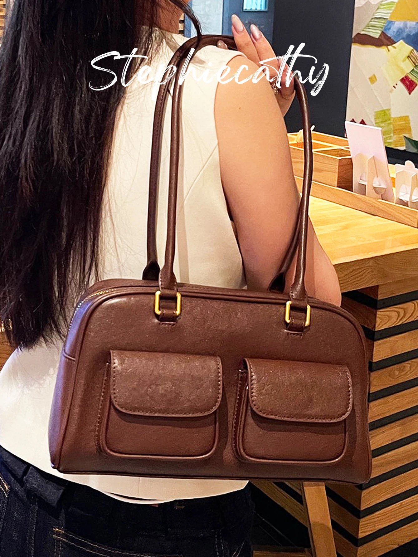 

SC женская роскошная сумка на плечо из натуральной кожи с двойными передними карманами, элегантная повседневная сумка под мышками, кошелек для поездок на работу, колледж, путешествия