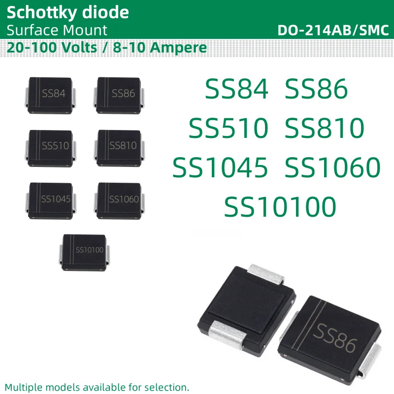 20pcs/lot Schottky diode DO-214AB/SMC package SS84 SS86 SS510 SS810 SS1045 SS1060 SS10100 20-100 Volts 8-10 Ampere