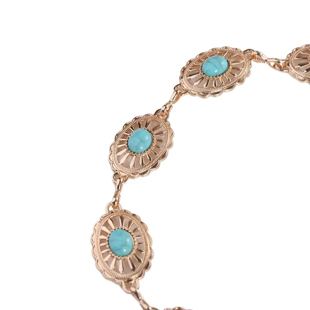 Retro Unique Beach Body Chain Y2K Punk Style Women Belts Turquoise Women Waist Chain Bohemian Belts Ethnic Style Metal Belt