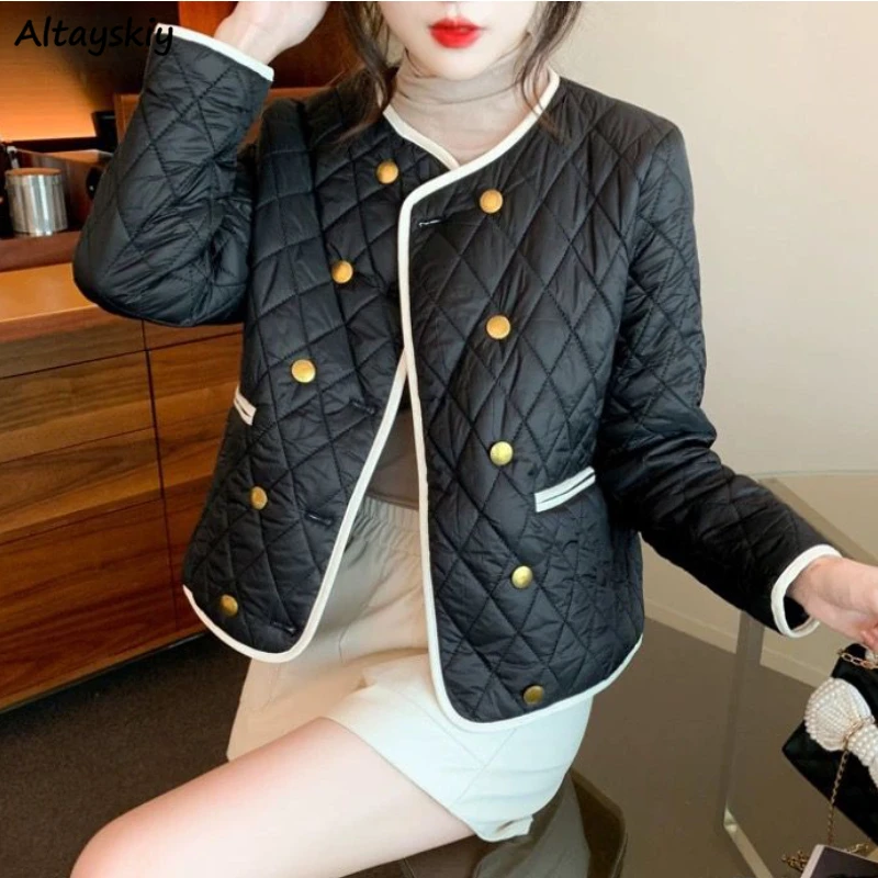 O-neck Parkas Women Ladies Elegant Temper Double Breasted Aesthetic Fashion European High Street Designer Luxury Autumn M-3XL