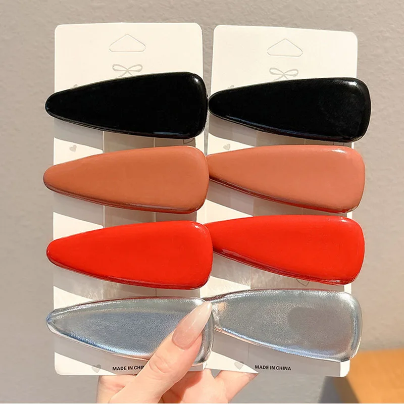 Korean Fashion Retro Leather Edge Clip Hairpin Glossy PU Water Drop Duck Bill Hair Clips Cute Girls Accessories
