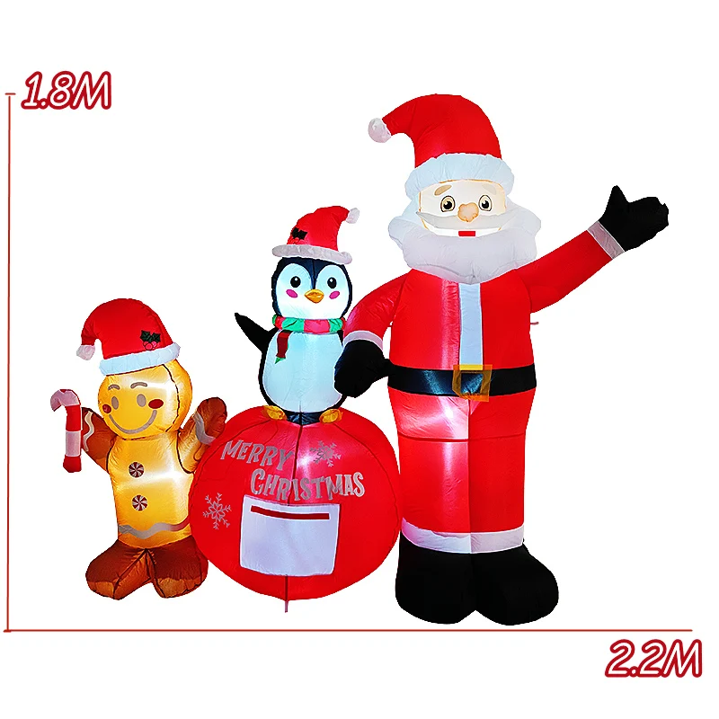 عيد الميلاد 2.2 متر طويل نفخ سانتا كلوز البطريق ، رجل الزنجبيل المدمج في أضواء LED للمربعات ساحات المروج تزيين #6