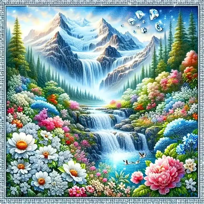 

SDOYUNO New Arrivals Diamond Painting Landscape Waterfall Full Round Square Rhinestone Picture Mountain Mosaic Flower Wall Decor