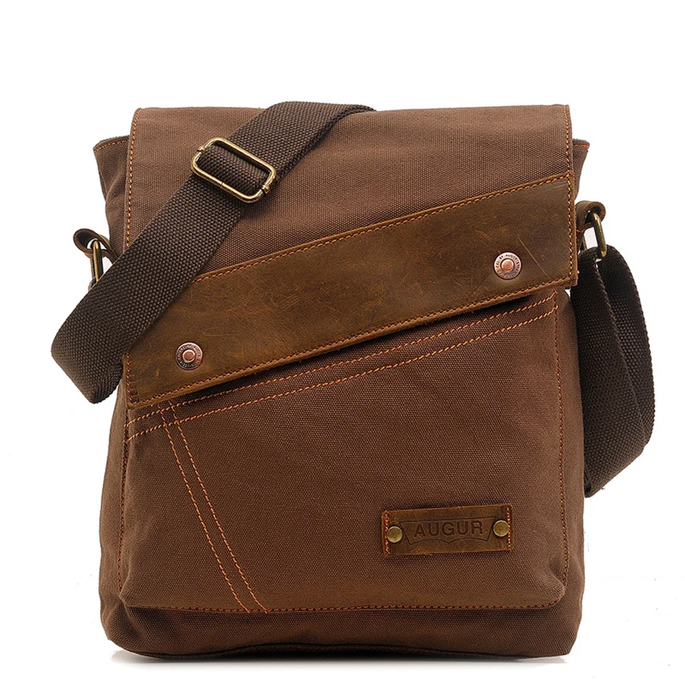 CFUN YA Vintage Canvas Men Crossbody Shoulder Bag with Diagonal Zip Pockets Cotton Lining and Adjustable Strap for Daily Travel