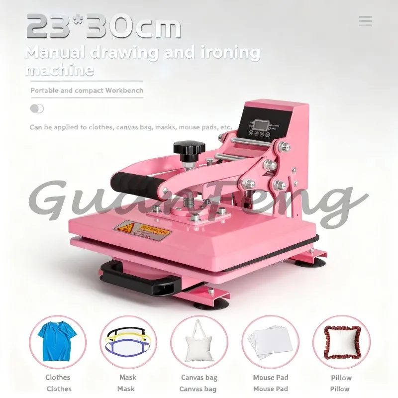 23X30 inch slide-out digital heat press, industrial T-shirt heat transfer machine, pink white