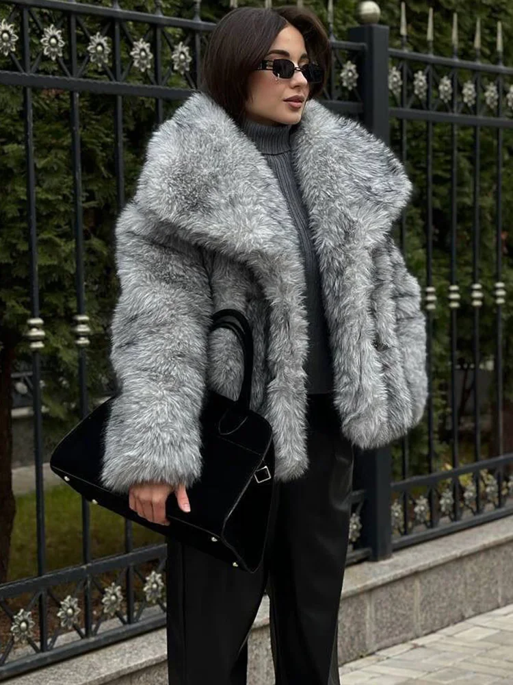 Trendix 2025 Winter New Faux Fur Coat Women Fashion Long Sleeve Oversized Fur Jacket High Street Elegant Warm Outerwear Female