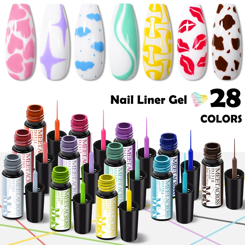 MEET ACROSS 5ML Pull Line Gel Nail Polish 28 Colors UV/LED Gel Drawing Gel Polish DIY Painting Varnish Liner Gel Manicure Tool