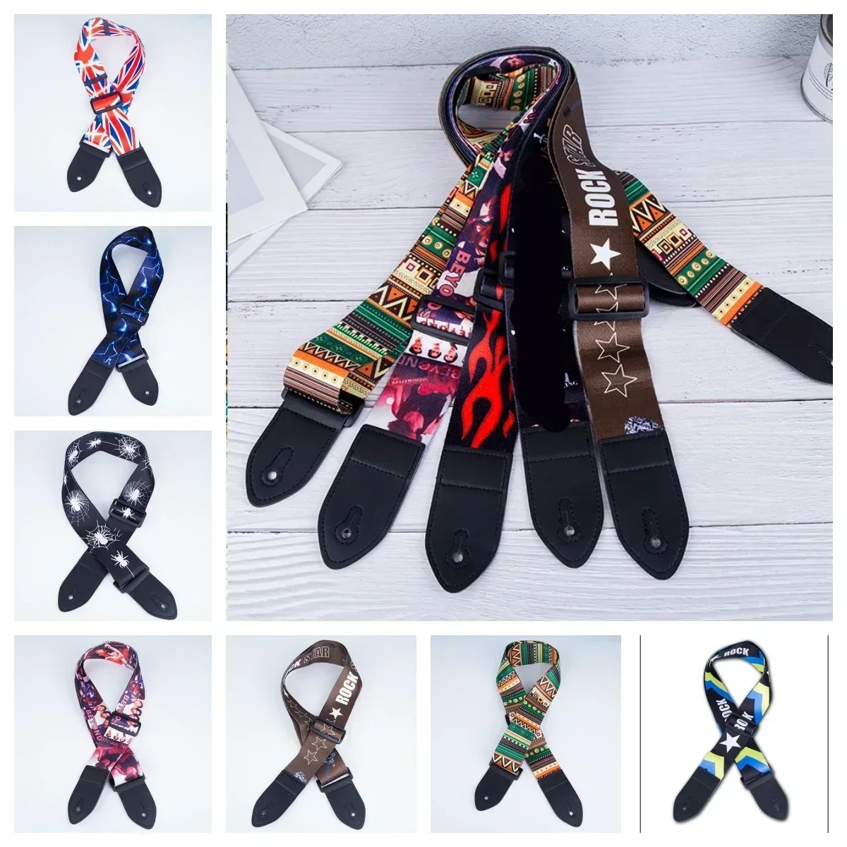 Folk Guitar Strap Fashion Printed Electric Guitar Strap 80-135cm Adjustable Shoulder Strap Belt Ukulele Guitar Bass Universal