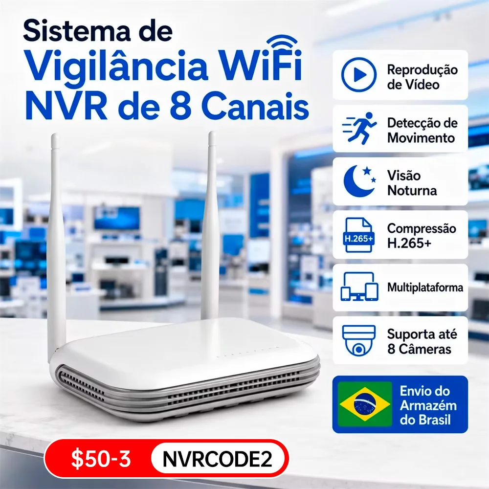 BR Delivery KERUI Mini 8CH NVR WIFI Gravador de Vídeo de Vigilância para Sistema de Câmeras de Segurança Residencial Suporta Onvif XMEYE iCSee