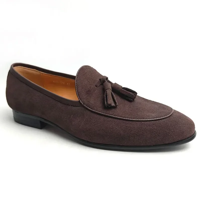 Cow Suede Loafers Casual Shoe Men Business Office Place Handmade High Quality Tassel Retro Slip on Loafer Shoes Men Daily Wear image 4