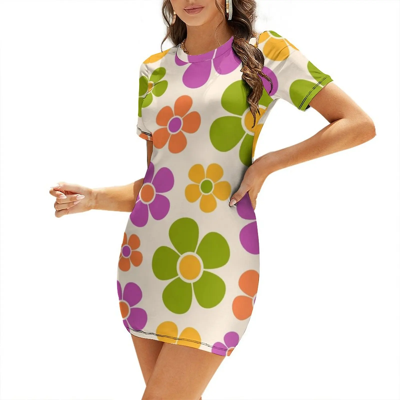 Reto 1960s Style Mid Mod Floral Pattern Short Sleeved Dress beach outfits for women Dress