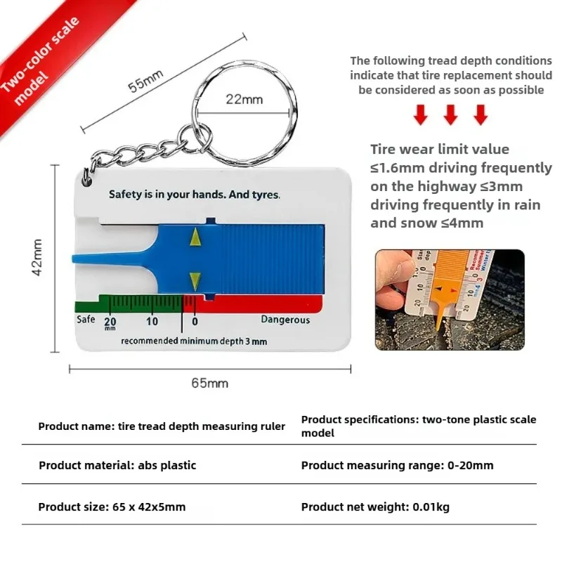 

2PCS Plastic Tread Depth Gauge 0-20MM Tire Tread Depth Caliper Portable Tread Depth Instrument