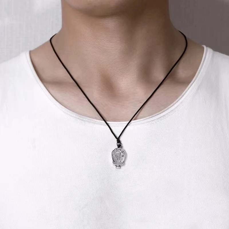 

Blessing Buddhist Six Character Great Ming Mantra Amulet Necklace Men Jewelry Vintage Shurangama Mantra Box Pendant Male Bijou