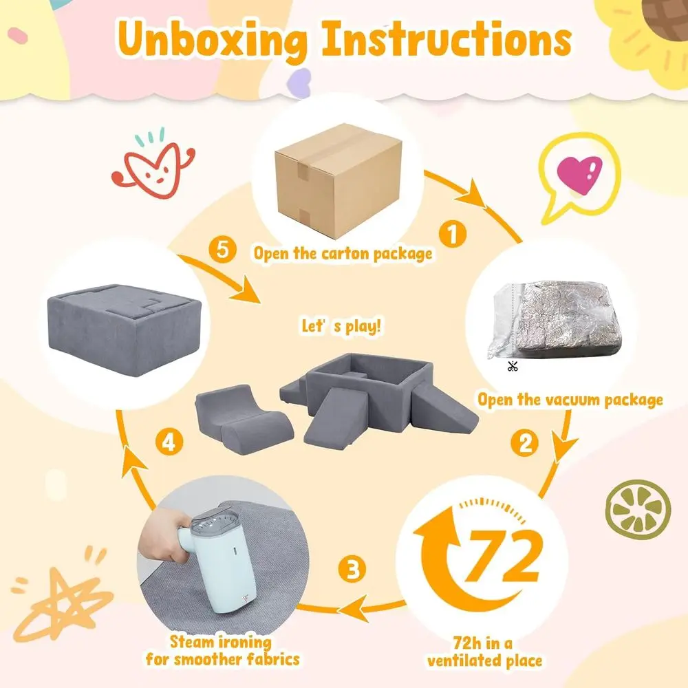 Blocchi da arrampicata in schiuma per bambini da 6 pezzi con pozzo per palline, set da gioco morbido per interni per età 1-3, struttura modulare lavabile (palle non inc