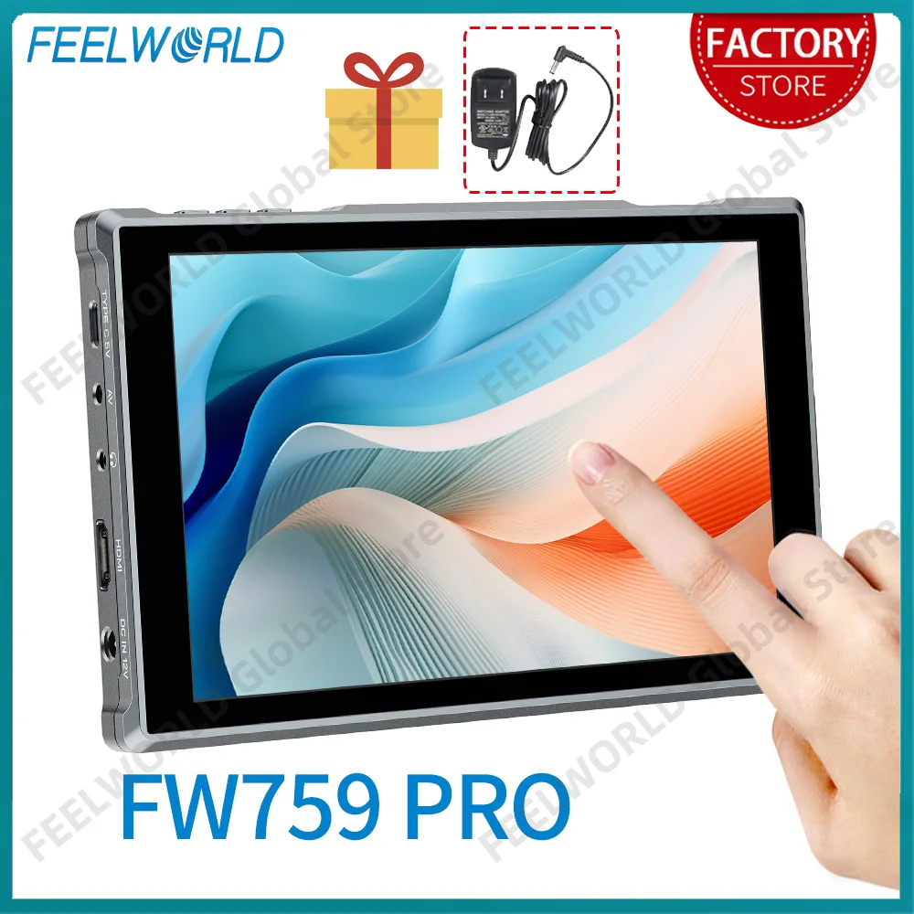 

FEELWORLD Upgrade FW759 PRO 7 Inch Touch Screen Portable Camera Field Monitor Lightweight 4K HDMI AV Input 1280x800 Histogram