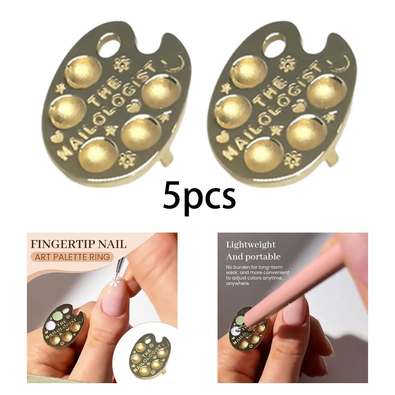

5 Pcs Metal Nail Art Palette Wearable Tools DIY Art Tray Accessory Nail Polish Glue Container Drawing Color for Women salon
