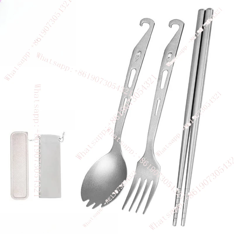 

Pure Titanium Outdoor Portable Knife Fork Spoon Set Dining Household Box Five Piece Set Titanium Fork Salad Spoon Picnic Gear