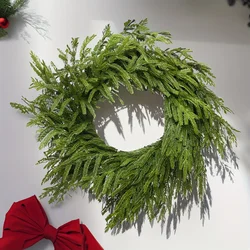 24inch Real Touch Norfolk Pine Wreath for Front Door Artificial Green Faux Wreath for Wall Windows Mantle Christmas Decoration