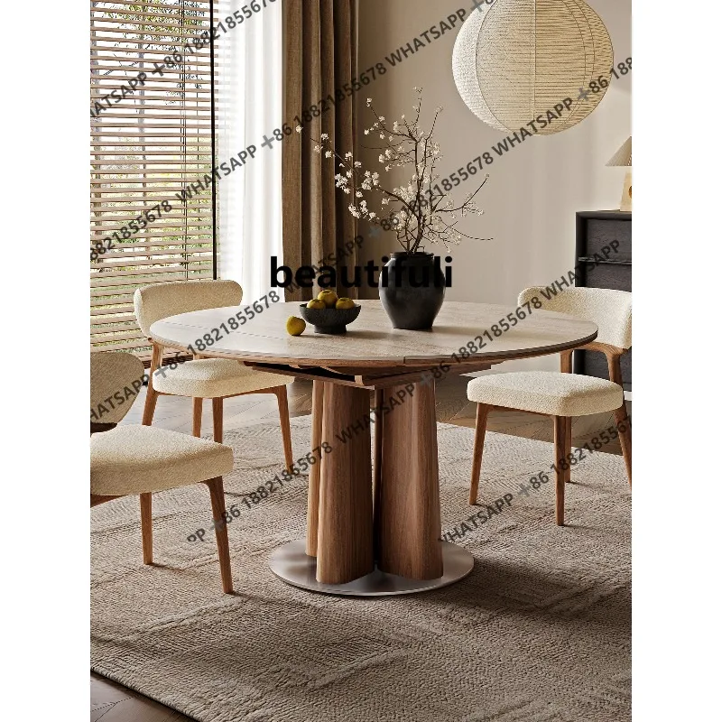 

R Fangyuan dual-purpose rock slab dining table household simple folding variable round table solid wood dining table H