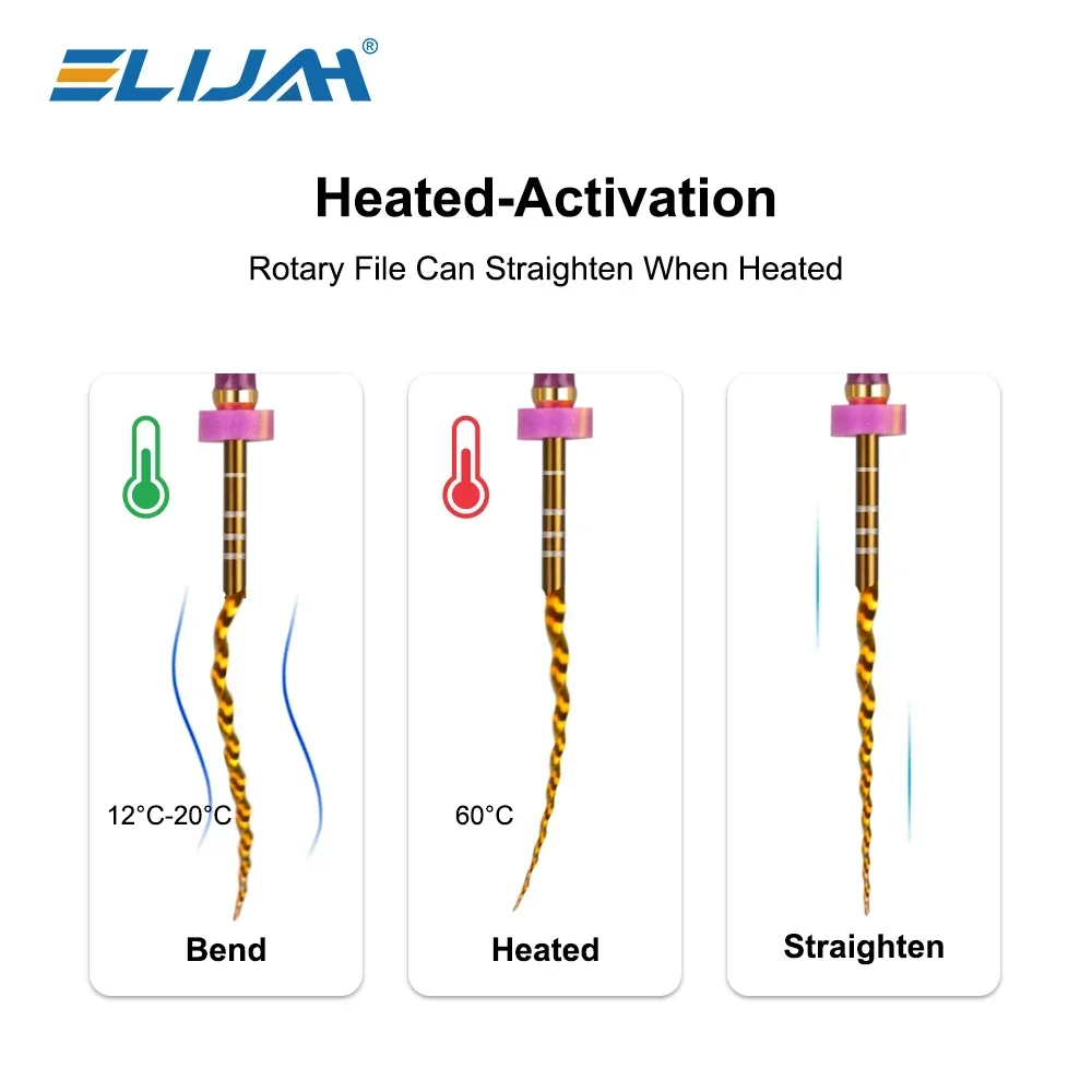 ELIJAH 6 قطعة تنشيط حرارة الأسنان ملف فائق الذهب الروتاري مرنة محرك تفتق الملفات قناة الجذر طب الأسنان أداة المواد