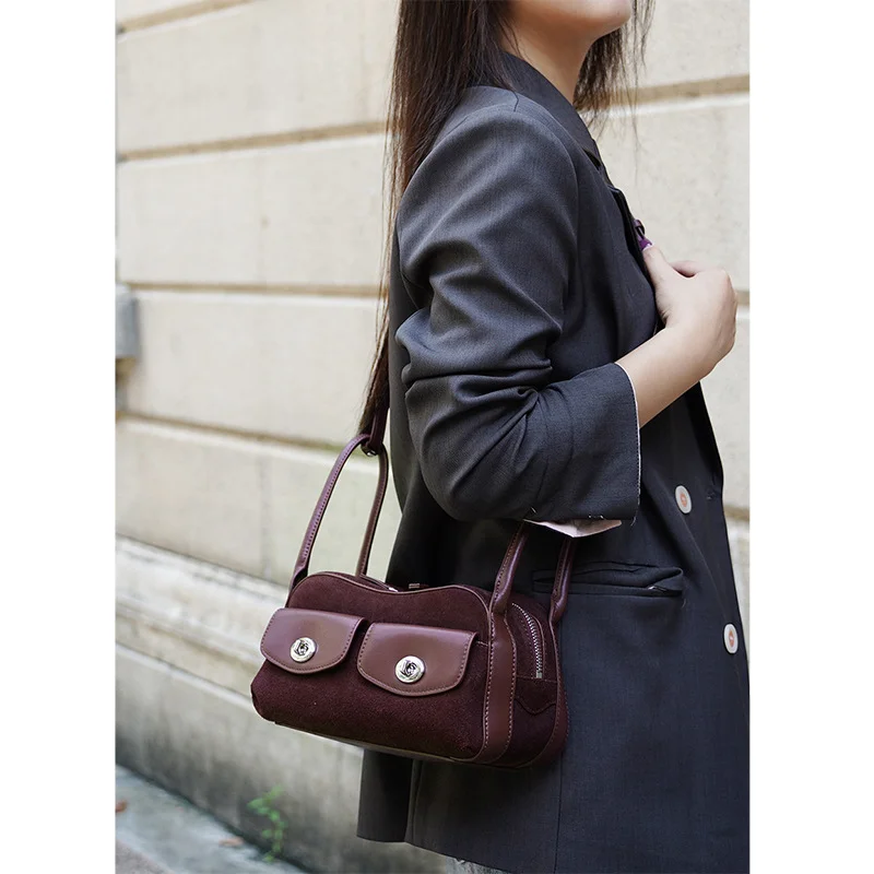 Ins Chic – sac de selle en cuir de vache/suede pour femmes, 2 poches, sacs à bandoulière à une épaule, sac à main de bonne qualité, sacoche