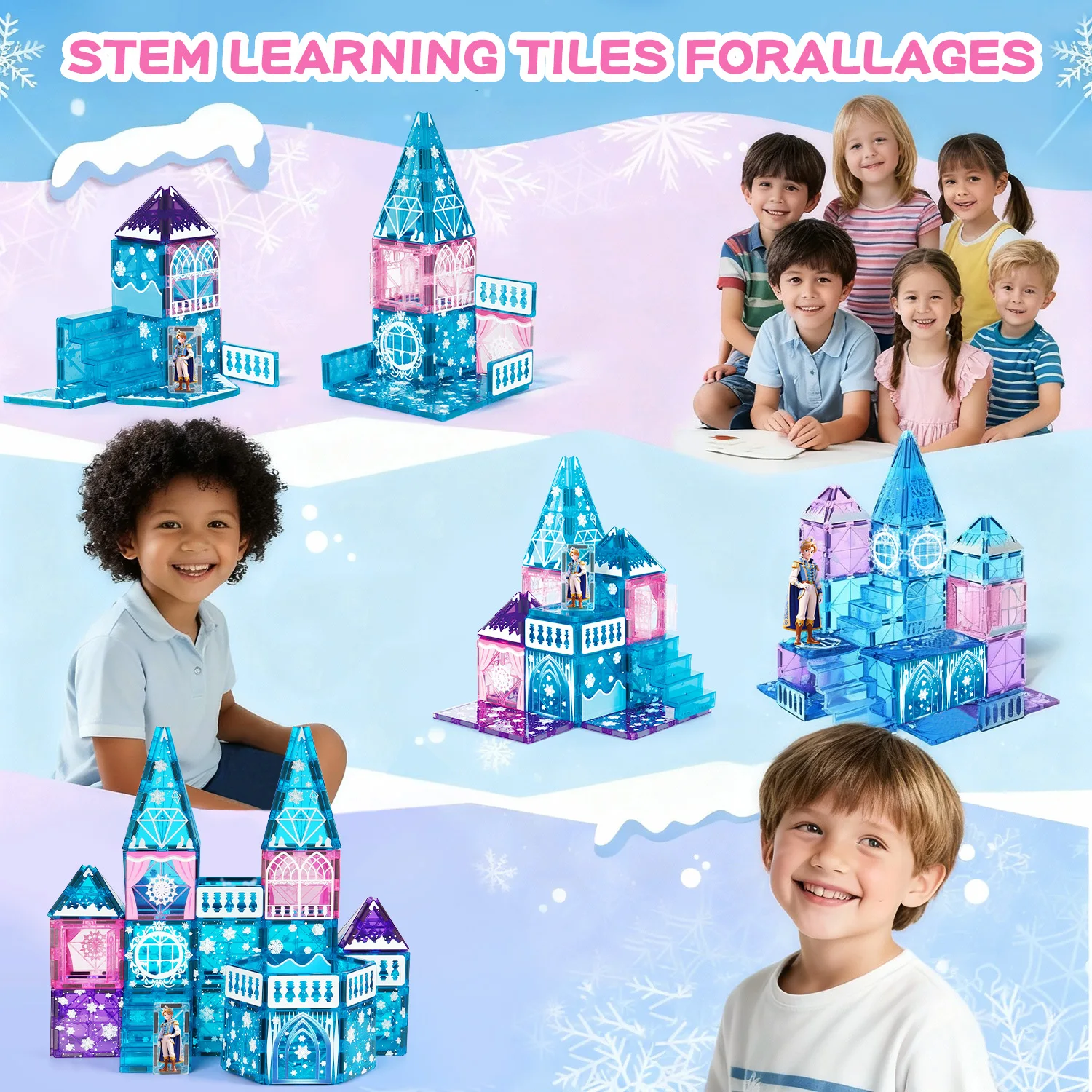 48-piece Princess and Prince Ice and Snow Series Magnetic Window Puzzle - Educational Toy for Kids, Magnetic Building Blocks, Ic