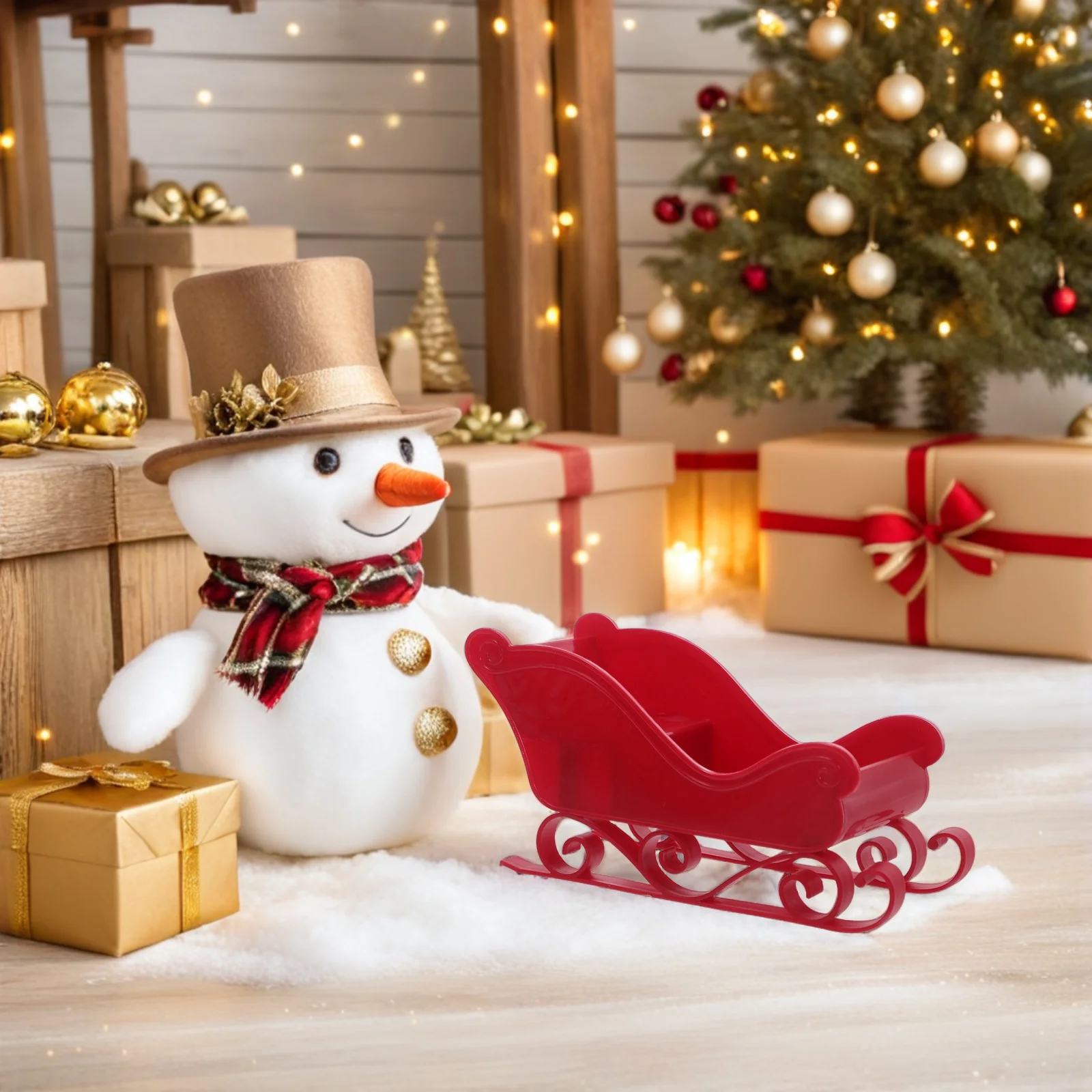 

3Pcs Holiday Sleigh Decoration - Compact Santa Sled for Christmas Desk Display - Reusable Festive Table Ornament