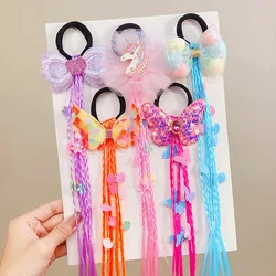 1PC Cute Girls Colored Bow Wigs Ponytail Headbands Rubber Bands Beauty Hair Bands Headwear Kids Hair Accessories Hair Ornament