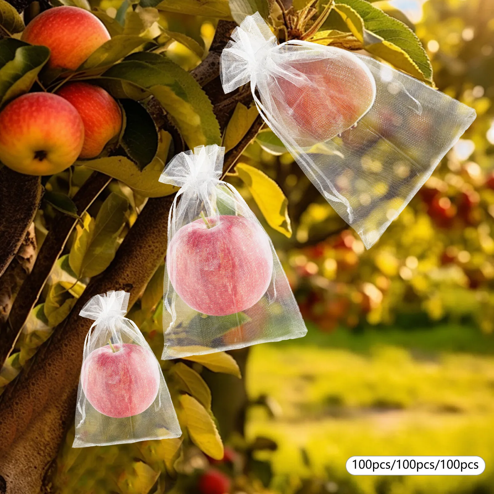 

300PCS White Fruit Netting Bags, Garden Netting Bags, With Drawstring, 3 Sizes Fruit Protection Bags, Store Seeds, Jewelry