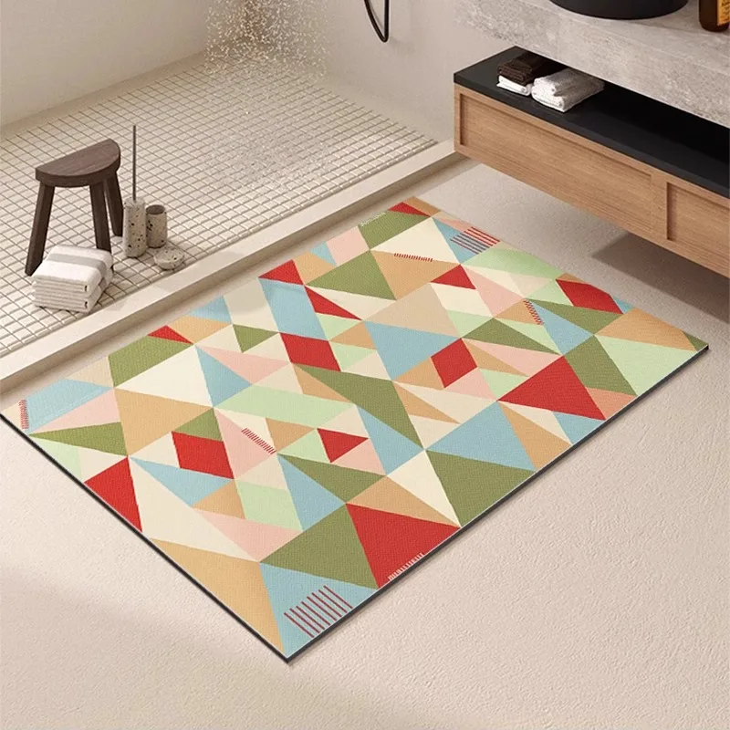 

Vibrant Geometric Patchwork Diatomite Mat Super Absorbent Fast-Drying Non-Slip Rug for Bathroom Entryway Kitchen Sink