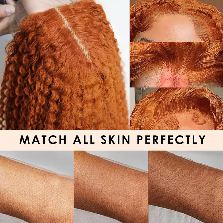 40 Inch 250 Density Ginger Orange Color Wig Transparent 13x6 HD Lace Front Wig for Women Remy Deep Wave Frontal Human Hair Wigs