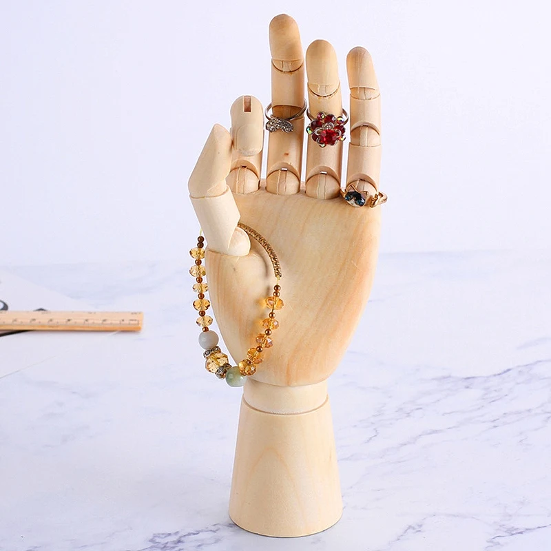 

Wooden Hand Art Model Wood Sculpture Mannequin Ring Stand Necklace Jewellery Show Female Left Hand