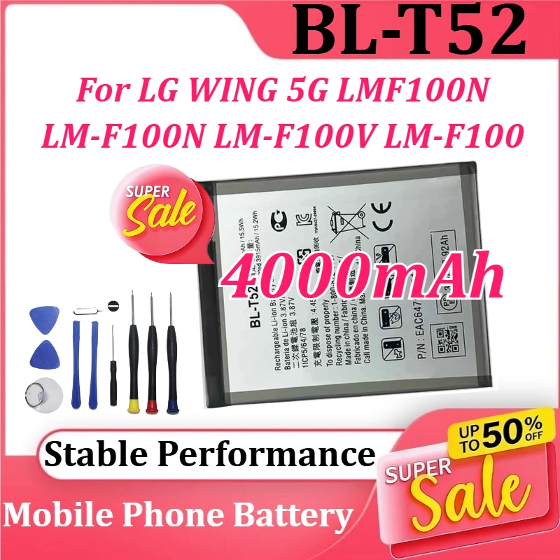

Аккумулятор для мобильного телефона BL-T52, 4000 мАч, для LG WING 5G LMF100N, LM-F100N, LM-F100V, LM-F100 + Инструменты