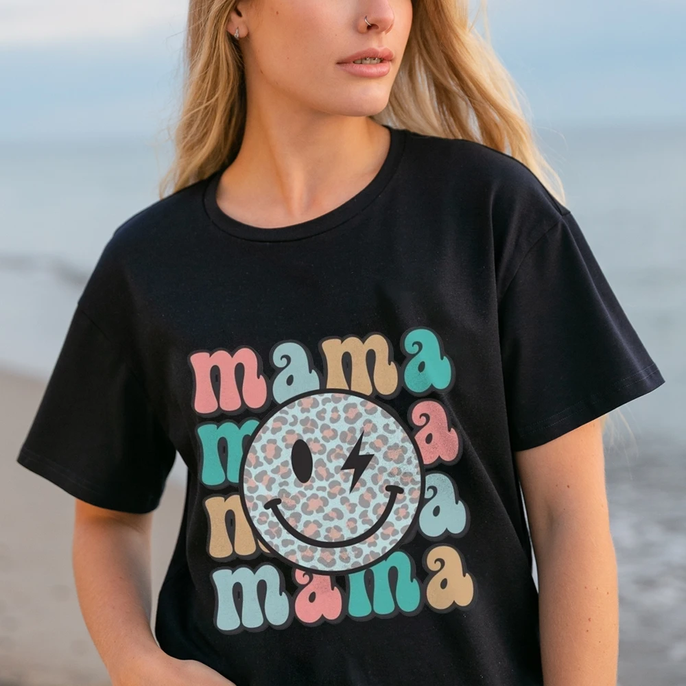 Leopard Mama Shirt Retro Smiley Face Mama Shirt New Mom Gift for Mom Mother's Day Gift New Mom Shirt Trendy Shirt Women Shirt