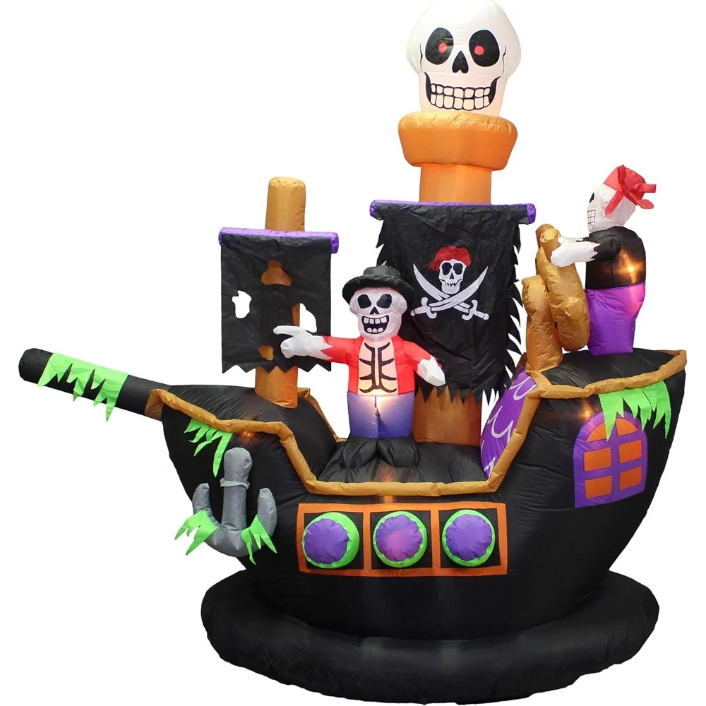 

7 Foot Halloween Inflatables Outdoor Decorations, Skeletons Ghosts Pirate Ship, Giant Blow Up Lighted Halloween Decorations