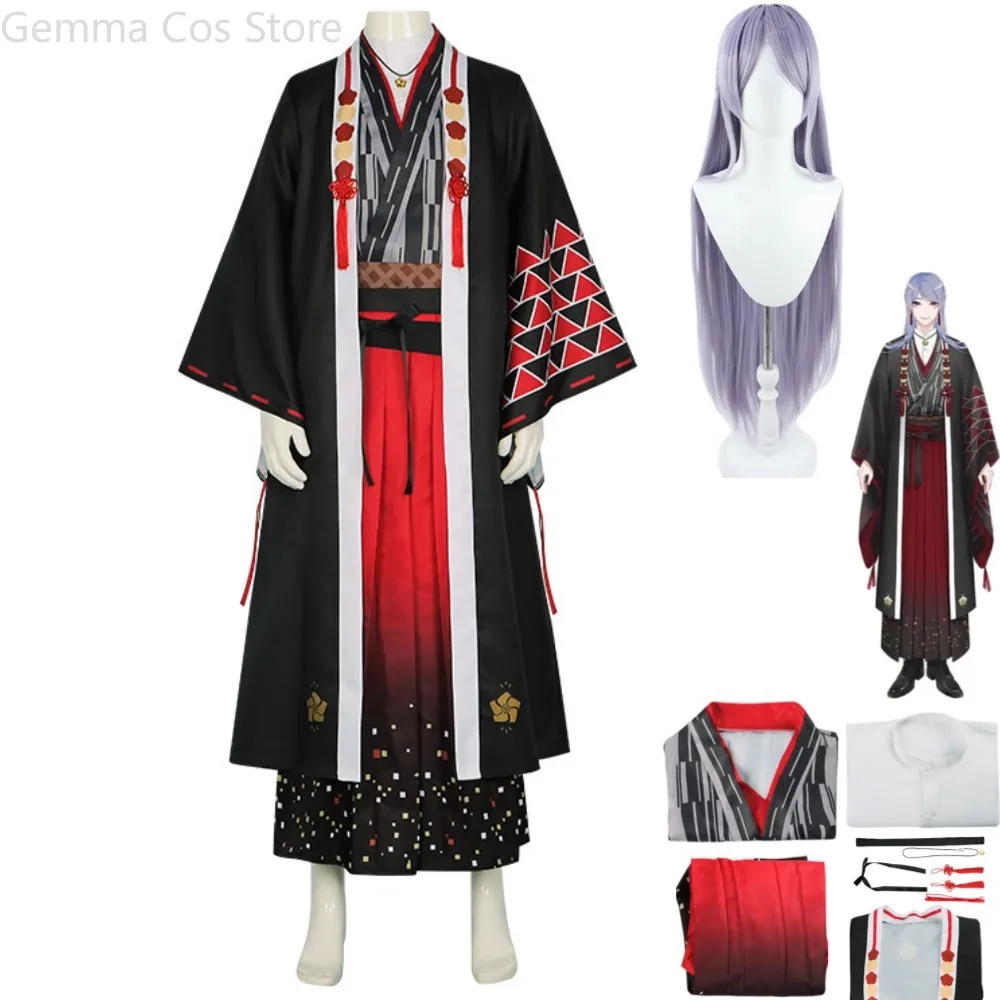 Anime Virtual YouTuber VTuber Genzuki Tojiro Cosplay Costume Nijisanji Wig Japanese Kimono Haori Man Woman Halloween Party Suit