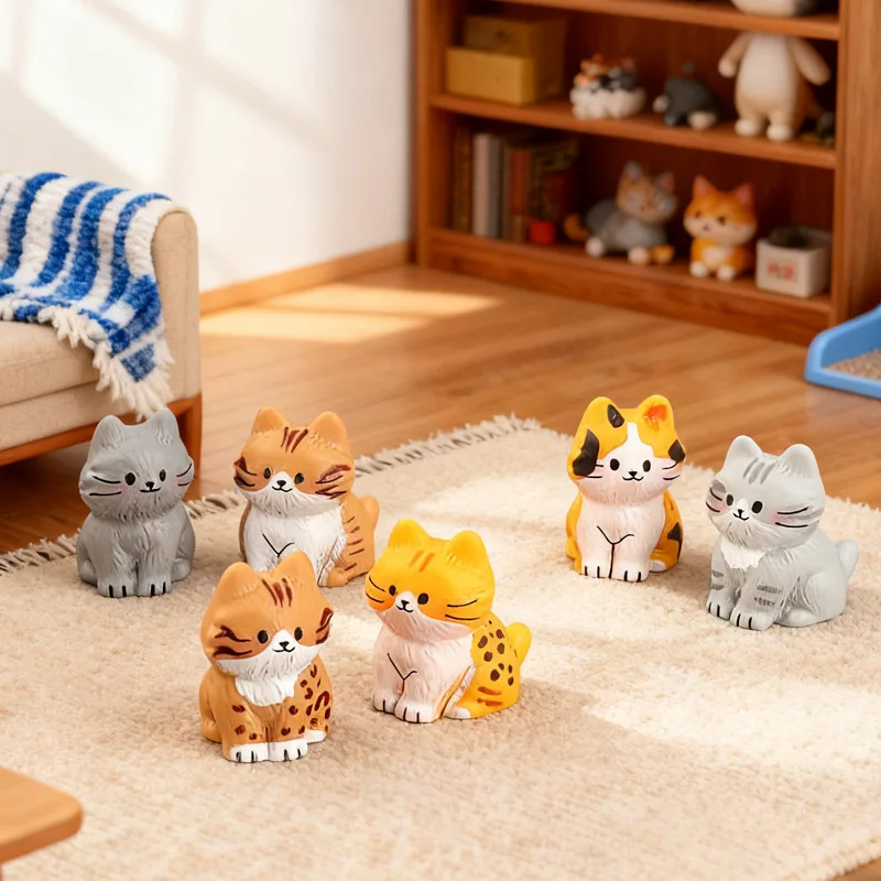 5PCS Micro landscape simulated resin cat craft small figurine Stuffed house tabletop ornaments DIY handmade jewelry accessories