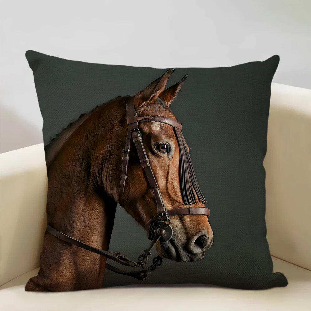 Animal Horse Cushion Cover Beautiful Horse Pattern Sofa Pillow Cover Home Living Room Art Decoration Cushion Cover 45x45cm Linen