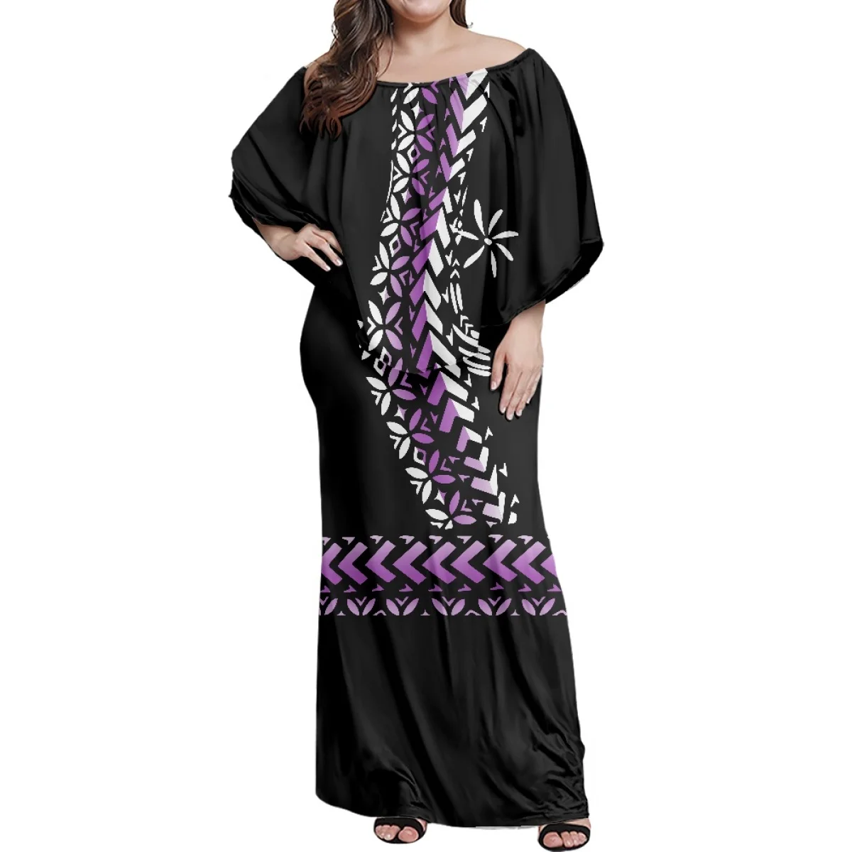 

Off-the-Shoulder Winter Dress Hawaii Tribe Female Strapless Black Clothin Tattoos Printing Lady Tight 2022 Women Dresses